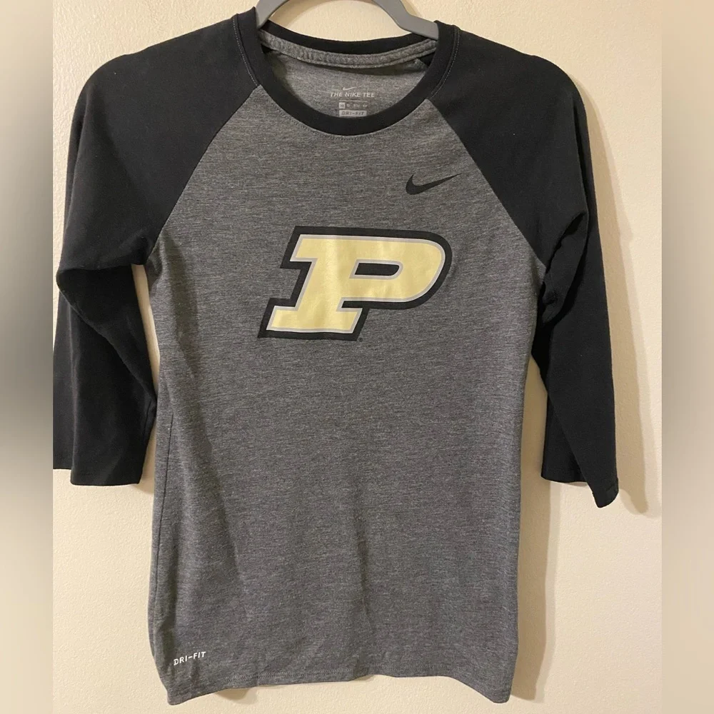 Womens Nike Dri-Fit‎ Purdue University Boilermakers 3/4 Sleeve T-Shirt Size XS